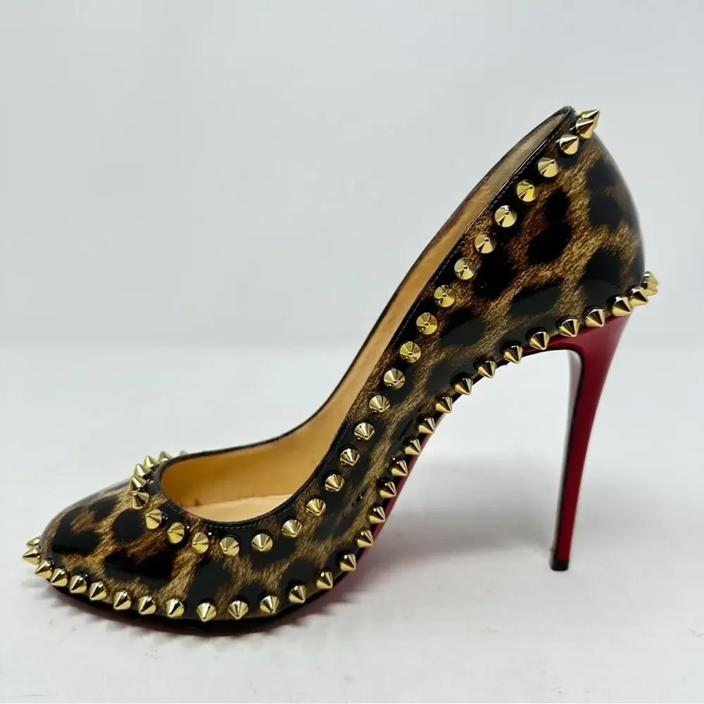 Christian Louboutin Dorispiky Leopard Patent Heels Womens Size EU 37.5